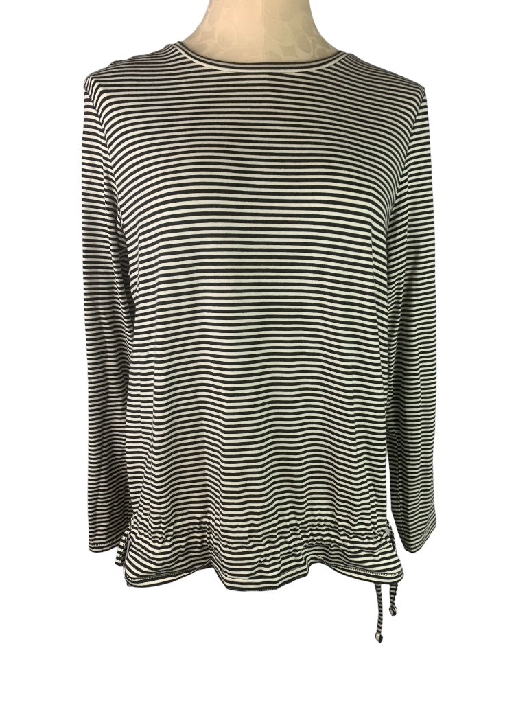 XS AnyBody Black White Stripe Women's Long Sleeve Tshirt  Drawstring Hem