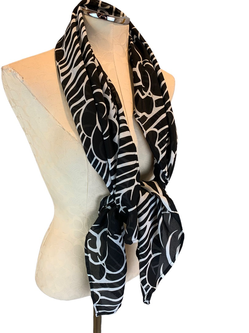 Baja Blue Women's Black White Sheer Wrap Scarf 24" x 52"