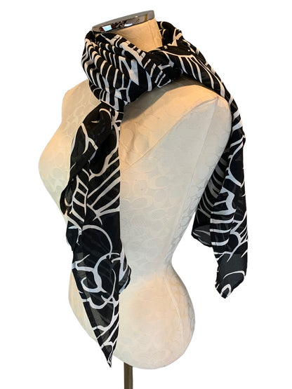 Baja Blue Women's Black White Sheer Wrap Scarf 24" x 52"