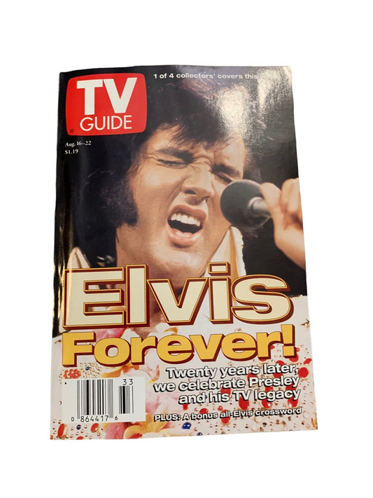 TV Guide August 16-22 1997 Elvis Forever 1 of 4 covers singing white suit Vintage Magazine Book 1990s Elvis Crossword Puzzle