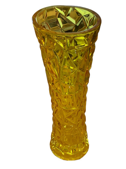 Vintage Honey Pressed Glass Yellow 8.5" Vase Star Design