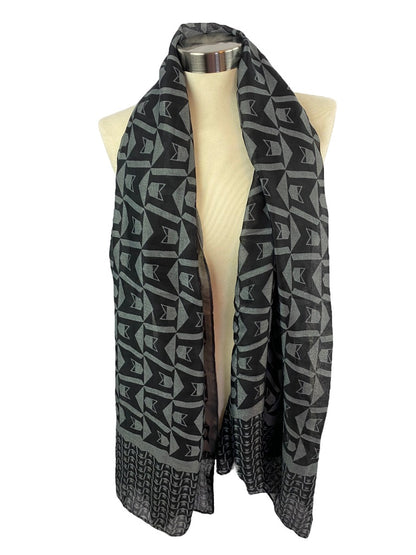 Mephisto Lightweight Black Gray Print Scarf 70 x 28"