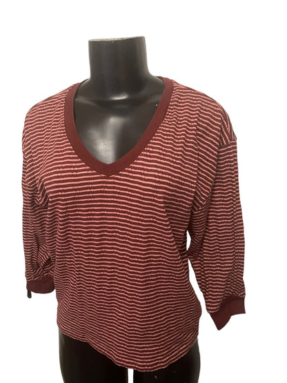 Small Anthropologie Striped V-Neck 3/4 Sleeve Womens Top