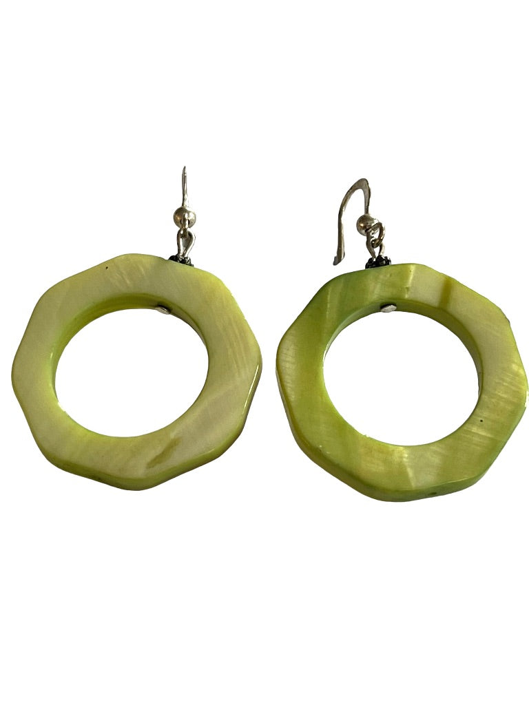 Citron Green Tagua (?) Octagonal Dangle Earrings Pierced