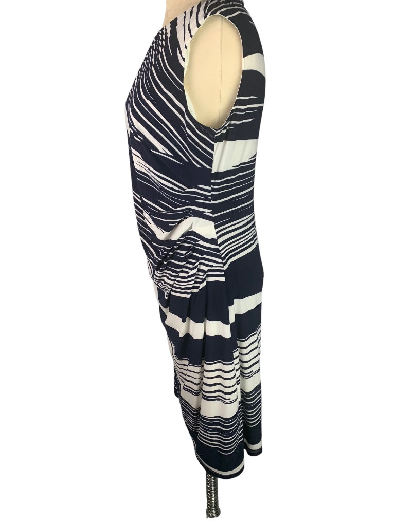 Large Chaps Navy Blue White Pullover Sheath Dress Sleeveless Side Rouching