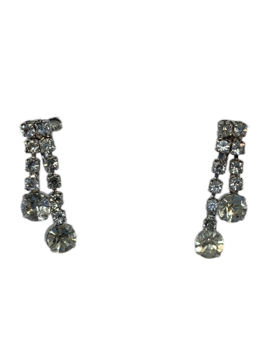 Vintage Rhinestone Earrings Screw Back Clip On Non-Pierced 1.5" Drop Dangle