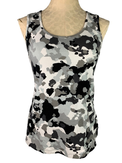 XXS D&Co Women's Abstract Print Fitted Knit Tank Top Sleeveless White Gray