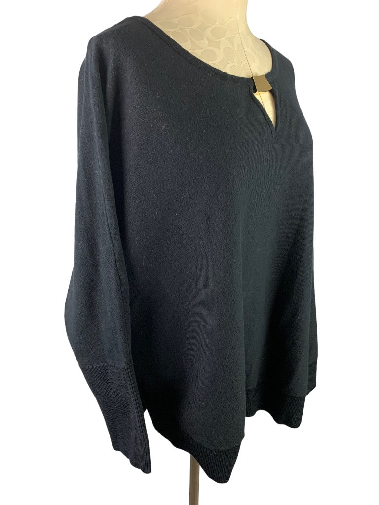 3X INC International Concepts Women's Black Sweater Keyhole Neckline Goldtone Embellishment