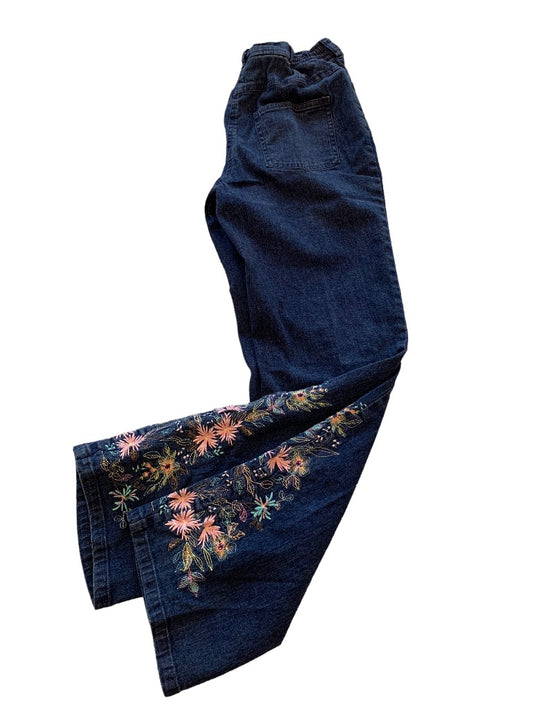 Small Denim & Co Straight Leg Embroidered Jeans Stretch Waist 29" Inseam