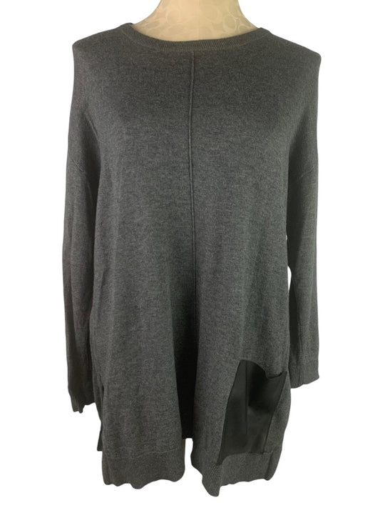 Small DG2 Diane Gilman Women's Gray Tunic Pullover Sweater Pocket