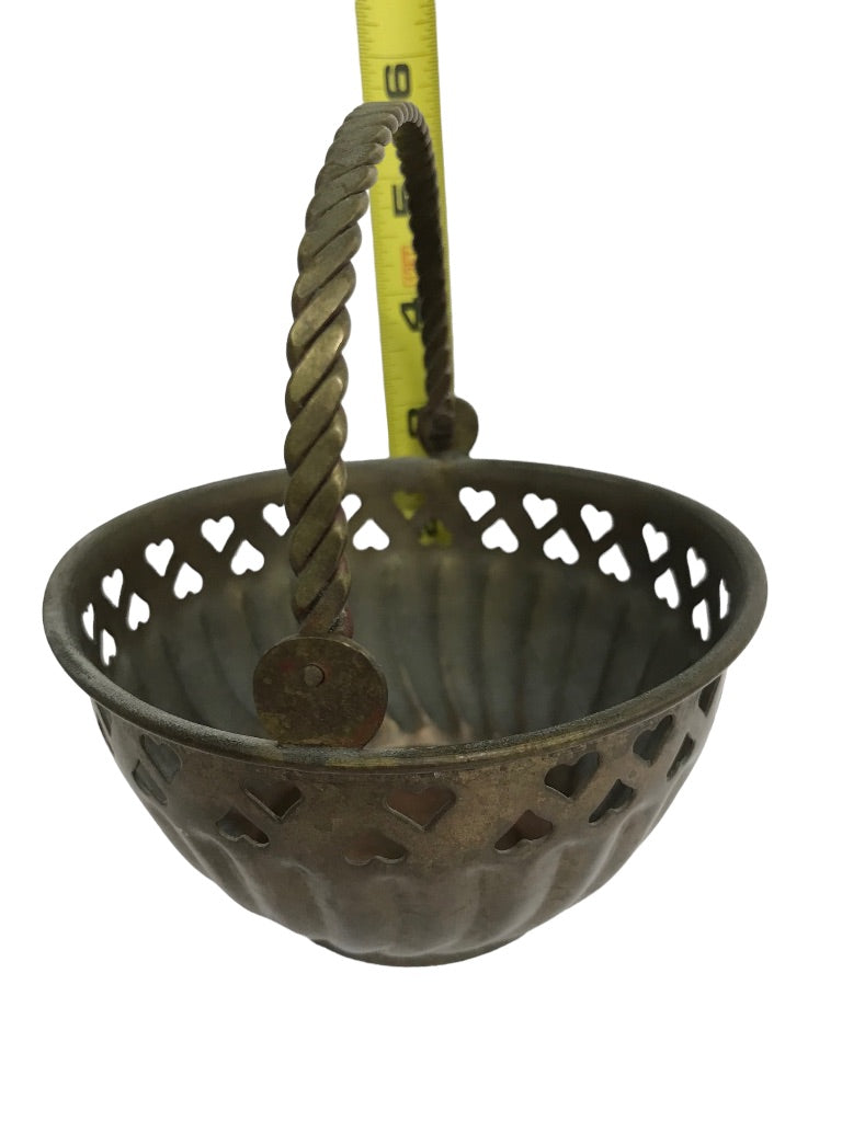 Rosenthal Netter Brass Small Basket Heart Theme with Handle Decorative