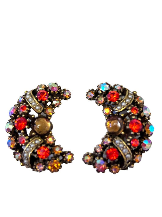 Vintage 1960s Signed ART Arthur Pepper Clip On Non-Pierced Crescent Moon Earrings