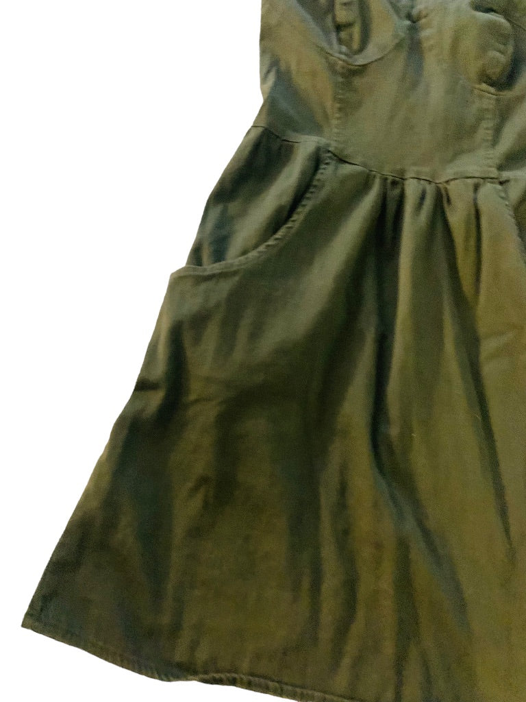 XS Mossimo Army Green A-Line Dress Spaghetti Strap Pockets Back Zip