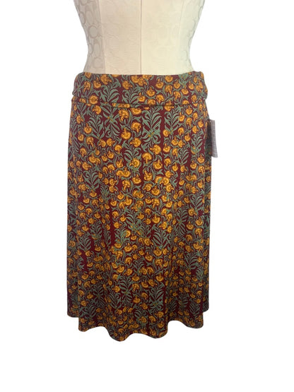 Medium LulaRoe Azure Print Midi Skirt New Red Gold Print High Waist