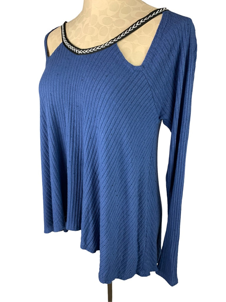 Medium Lazy Sundays Women's Blue Cut Out Neckline Soft Jersey Knit Top