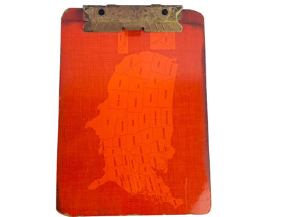 Midcentury Clipboard Orange Red Map of United States 9" x 12"