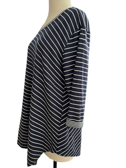 Medium Vince Camuto Blue White Striped Handkerchief Hem Top Blouse