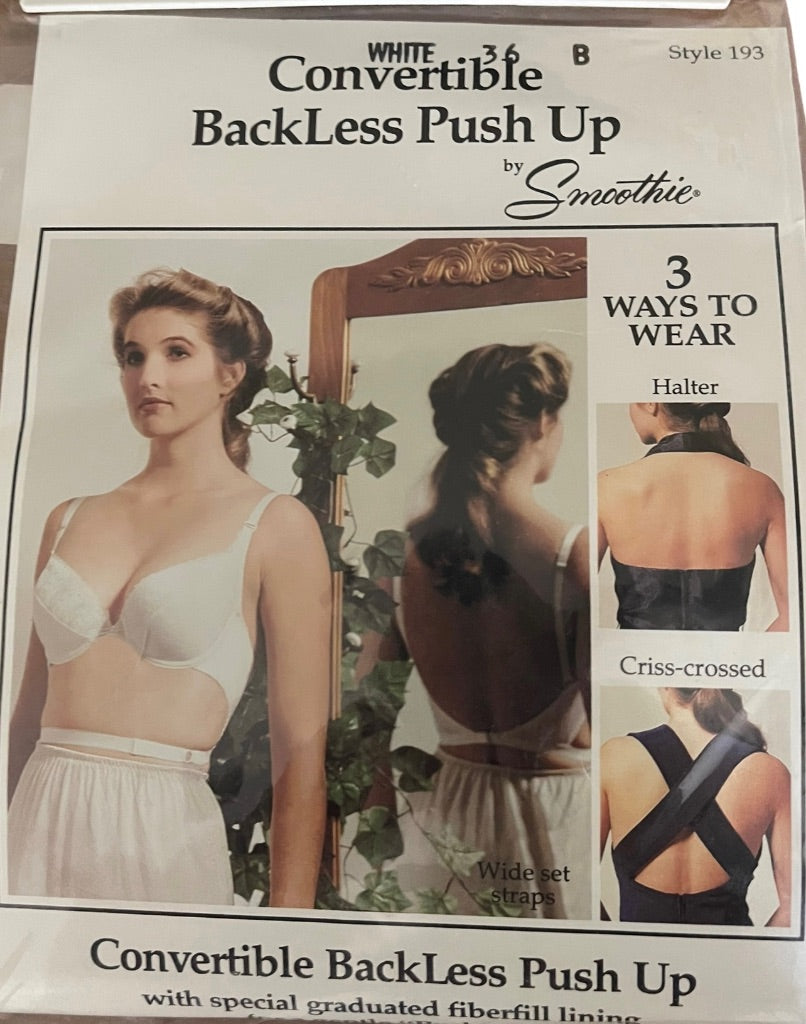 36B Convertible BackLess Push Up Bra by Smoothie White Style 193