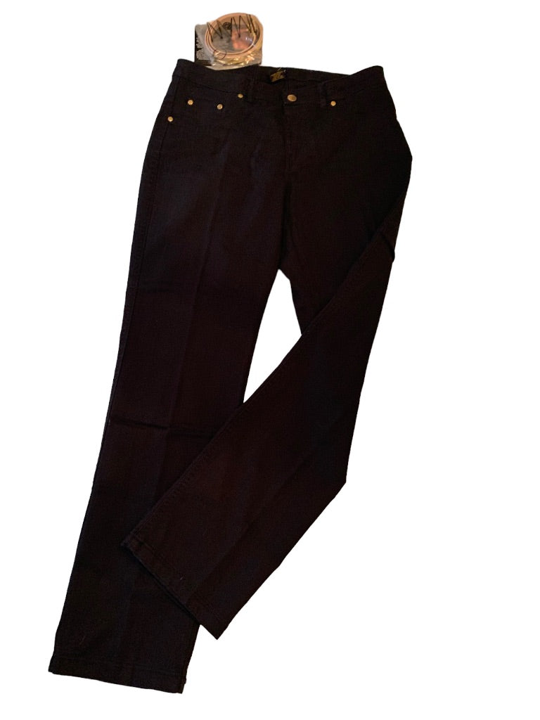 Medium Iman Global Chic Women's New Black Jeans with Gold Skinny Belt