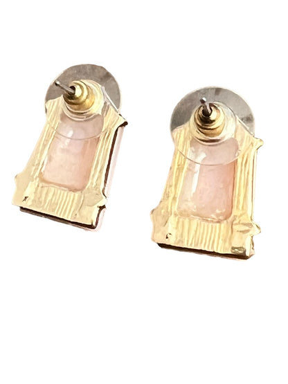 Pink Geometric Post Earrings Goldtone