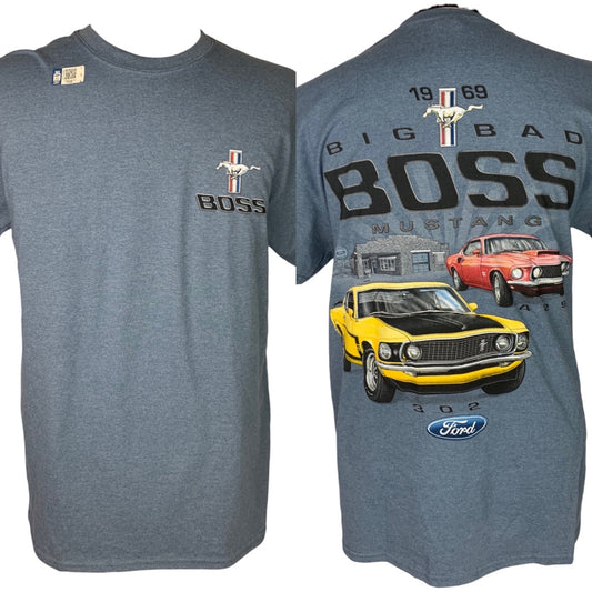 Medium Ford Official Men's Blue Tshirt "BOSS" Mustang Short Sleeve