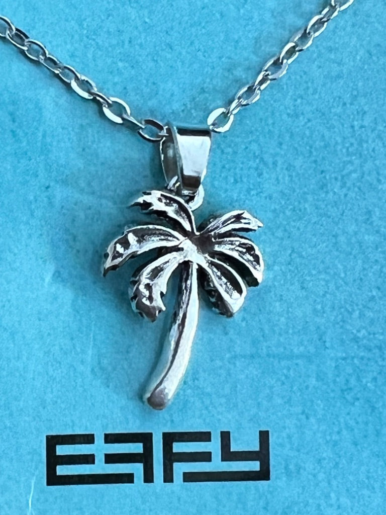 NEW EAFY Silver Palm Palmetto Tree Pendant Necklace 16" + 2" ext