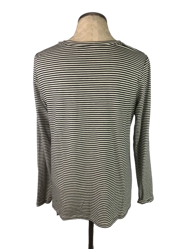 XS AnyBody Black White Stripe Women's Long Sleeve Tshirt  Drawstring Hem