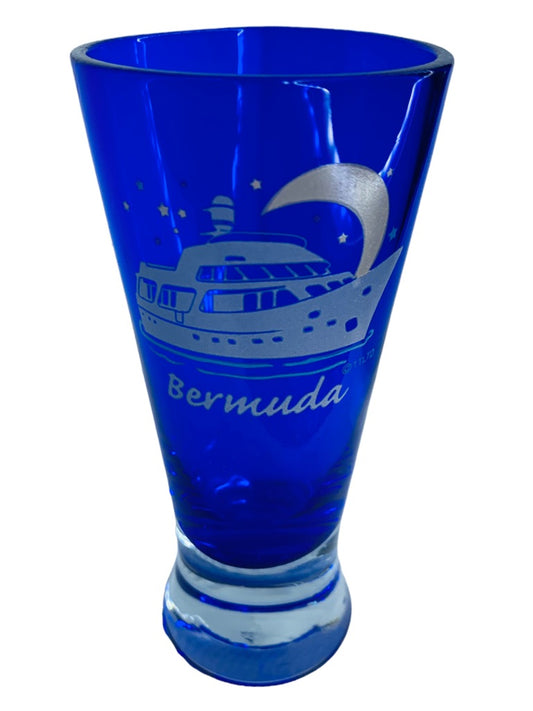 Bermuda Shot Glass Shooter Souvenir Blue Glass Barware Ship Night Moon