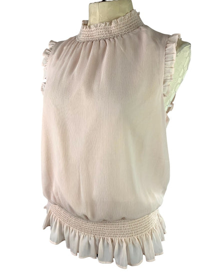 6T J.Crew Tall Blush Pink Mockneck Crinkle Chiffon Blouse Style#L5352