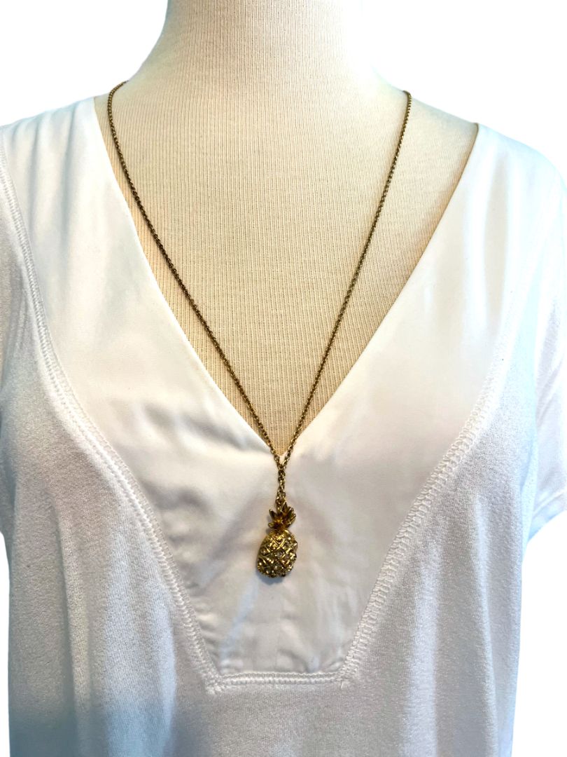 , preview full size image J. Crew Pineapple Passion Gold with Amber Crystals Pendant Necklace EUC