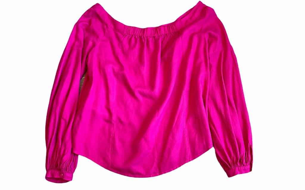 12 FLOREAT Anthropologie Mazza Size Hot Pink Off Shoulder Top Balloon Sleeve