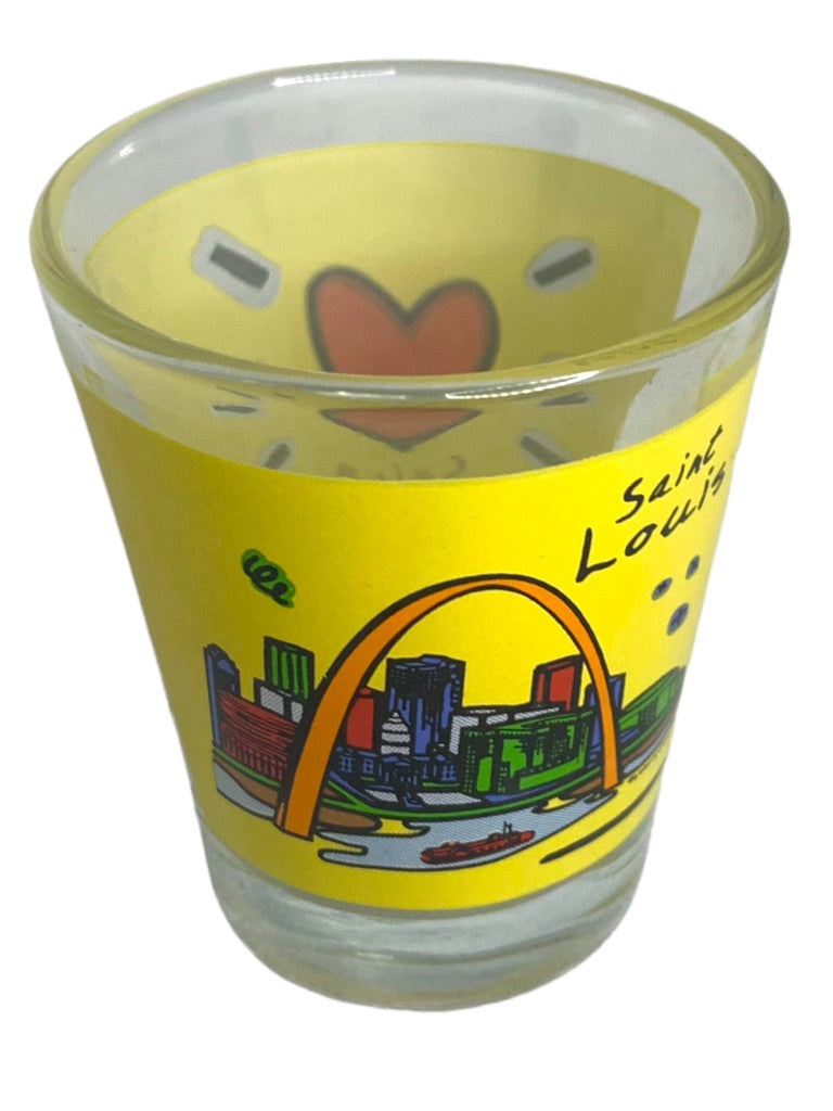 Vintage Luke-A-Tuke Glass "Saint Louis" Souvenir Shot Glass Heart Arch 1.5 oz