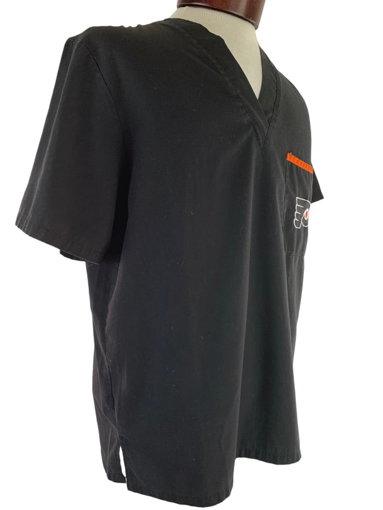 Small NHL Philadelphia Flyers Men's Black Scrub Top Short Sleeve