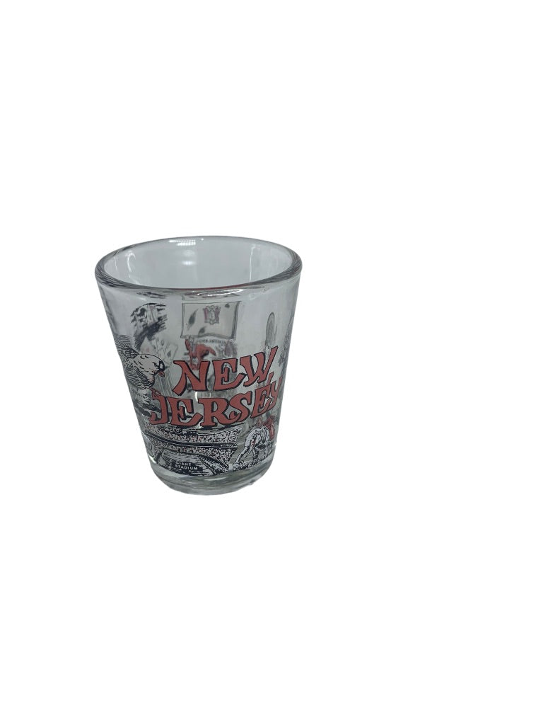 New Jersey State Landmarks Clear Shot Glass Red Black 1.5 oz