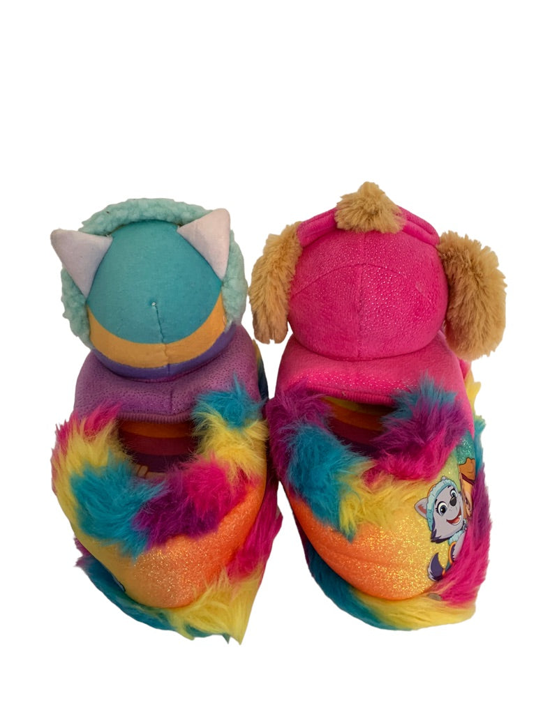 7-8 Paw Patrol Girls Pink Slippers Hard Non-Slip Bottom Sparkle Rainbow