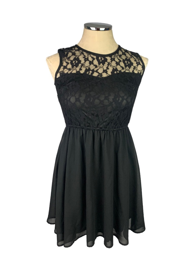 2 Divided by H&M Black Fit and Flare Dress Lace Yoke Short Sleeveless