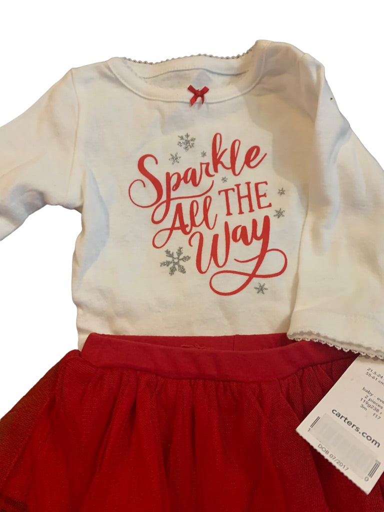 3 Months Carter's Baby 2 Piece Red White Girls Holiday Outfit "Sparkle All the Way"