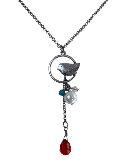 Me Too Accessories 18" Pendant Necklace Silvertone with Bird New