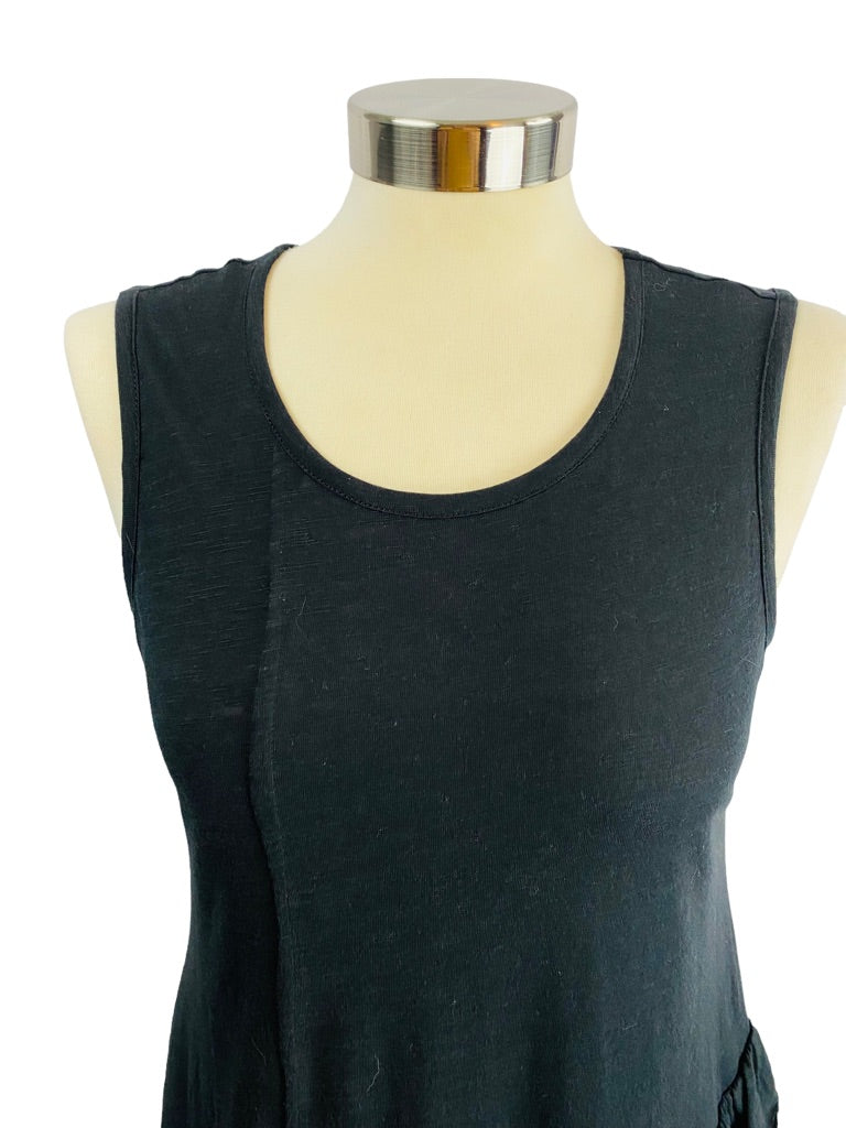 XS DG2 Diane Gilman Black Ruffle Hem Sleeveless Tshirt Tank Tunic Length