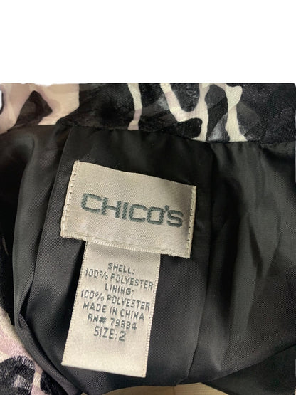 Large Chico's (Size 2) Women's Black White Animal Print Jacket Sheen