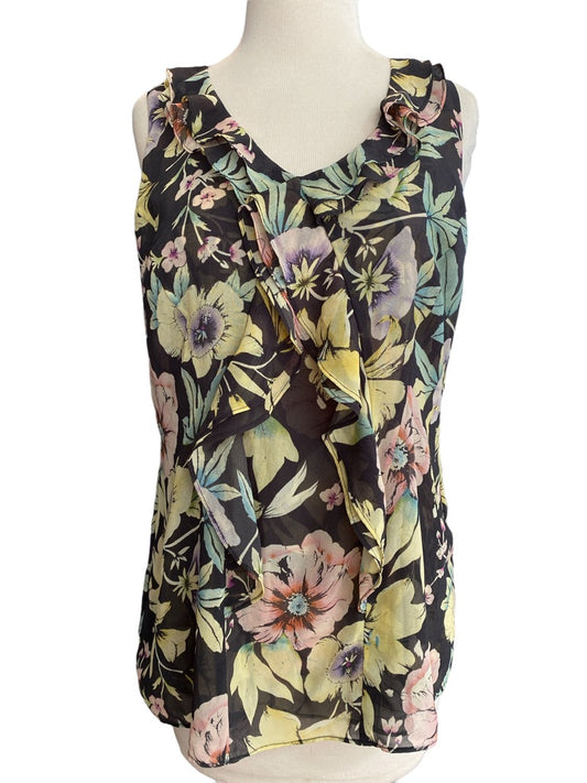 Small Cabi Floral Sleeveless Blouse Ruffled #3265