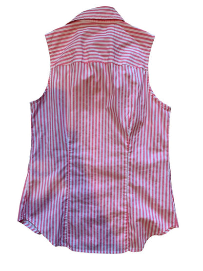 XXS J.Crew Women's Pink White Striped Button Up Sleeveless Collared