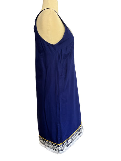 Small Mudpie Blue Sheath Dress Sleeveless Boho Trim