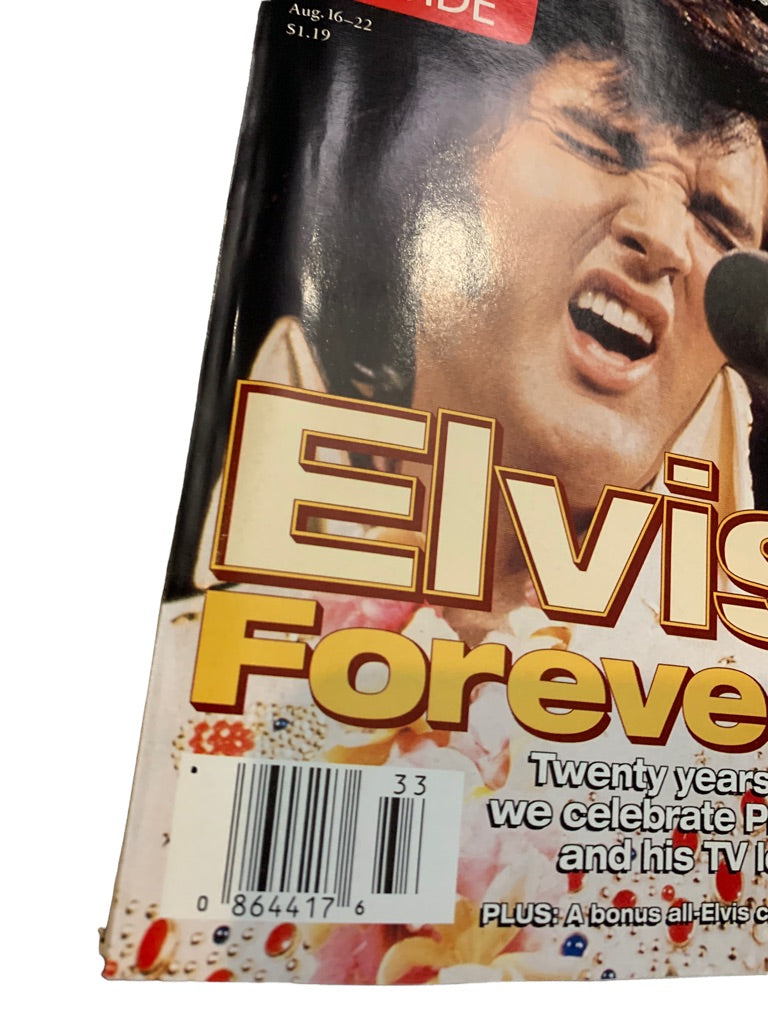 TV Guide August 16-22 1997 Elvis Forever 1 of 4 covers singing white suit Vintage Magazine Book 1990s Elvis Crossword Puzzle