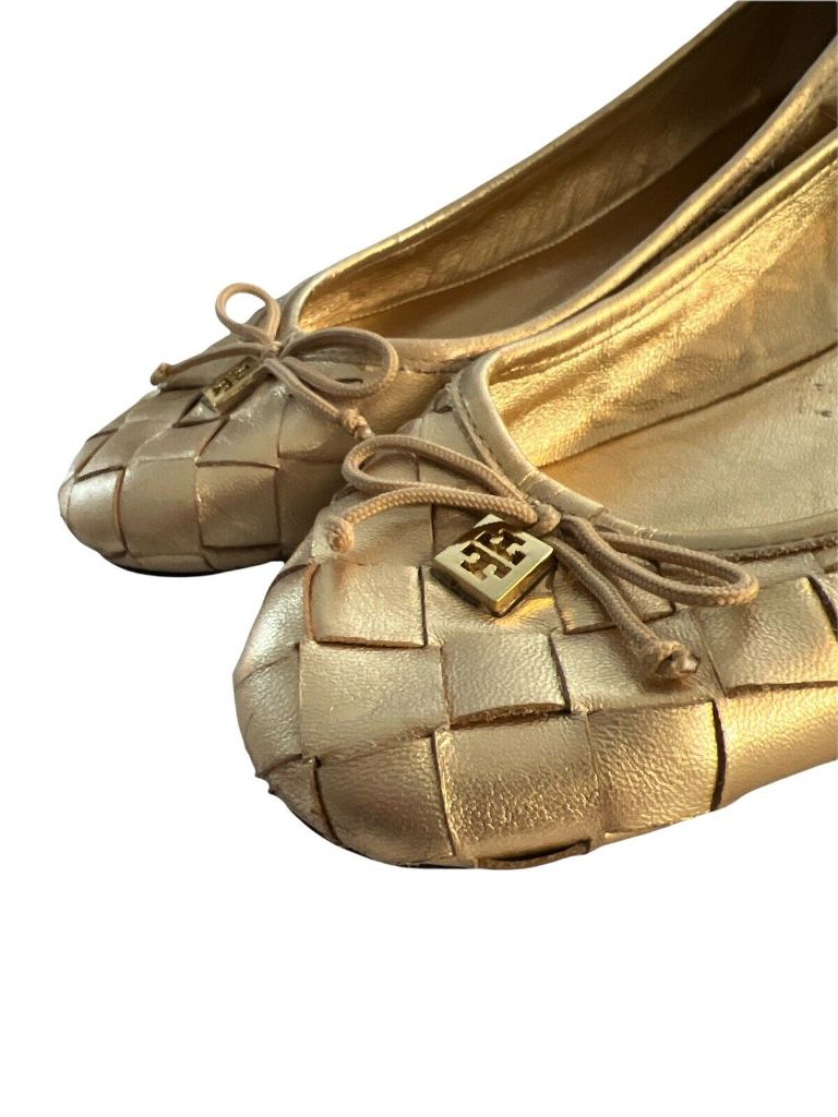 8.5 M Tory Burch Prescot Woven Ballet Flat Metallic Gold