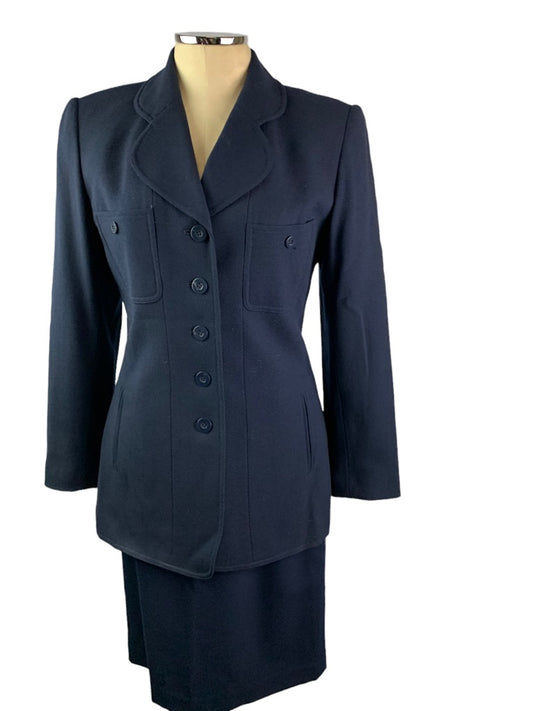 6 Kasper for A.S.L. Women's Navy Blue Skirt Suit Wool 2 Piece