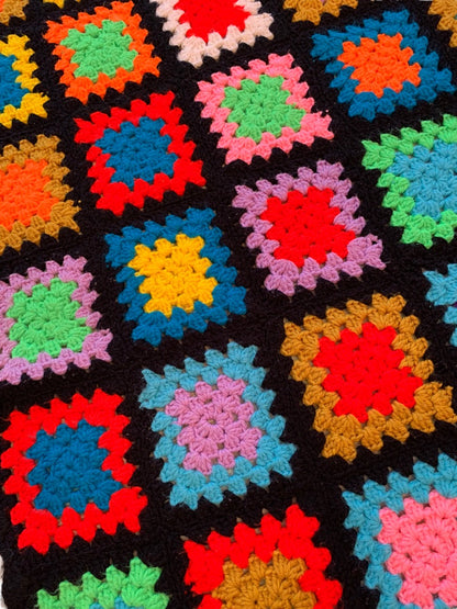 Vintage Handmade Granny Square Afghan Throw 54" Square