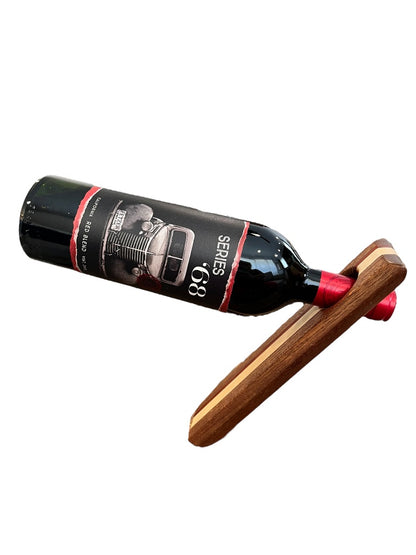 Handmade Wine Bottle Holder Wooden Balance Board Dark wood