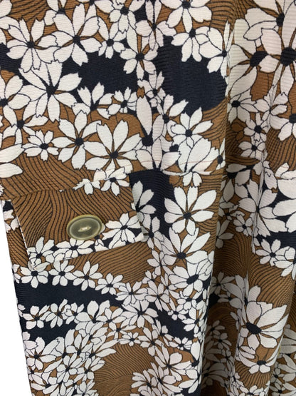 Vintage 1950s Handmade Plus Size Brown Shift Dress Floral Print Knee Length