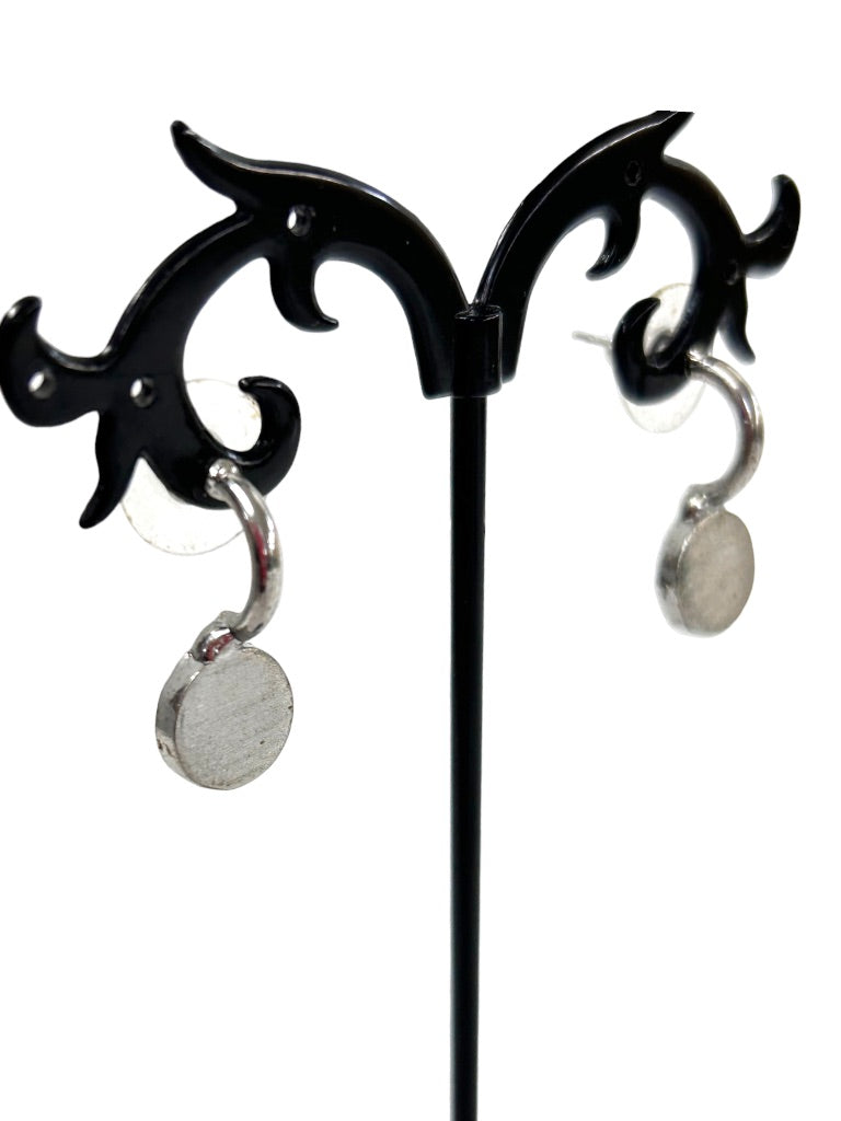 Silvertone Post Pierced Earrings Circle Design 5/8" Drop